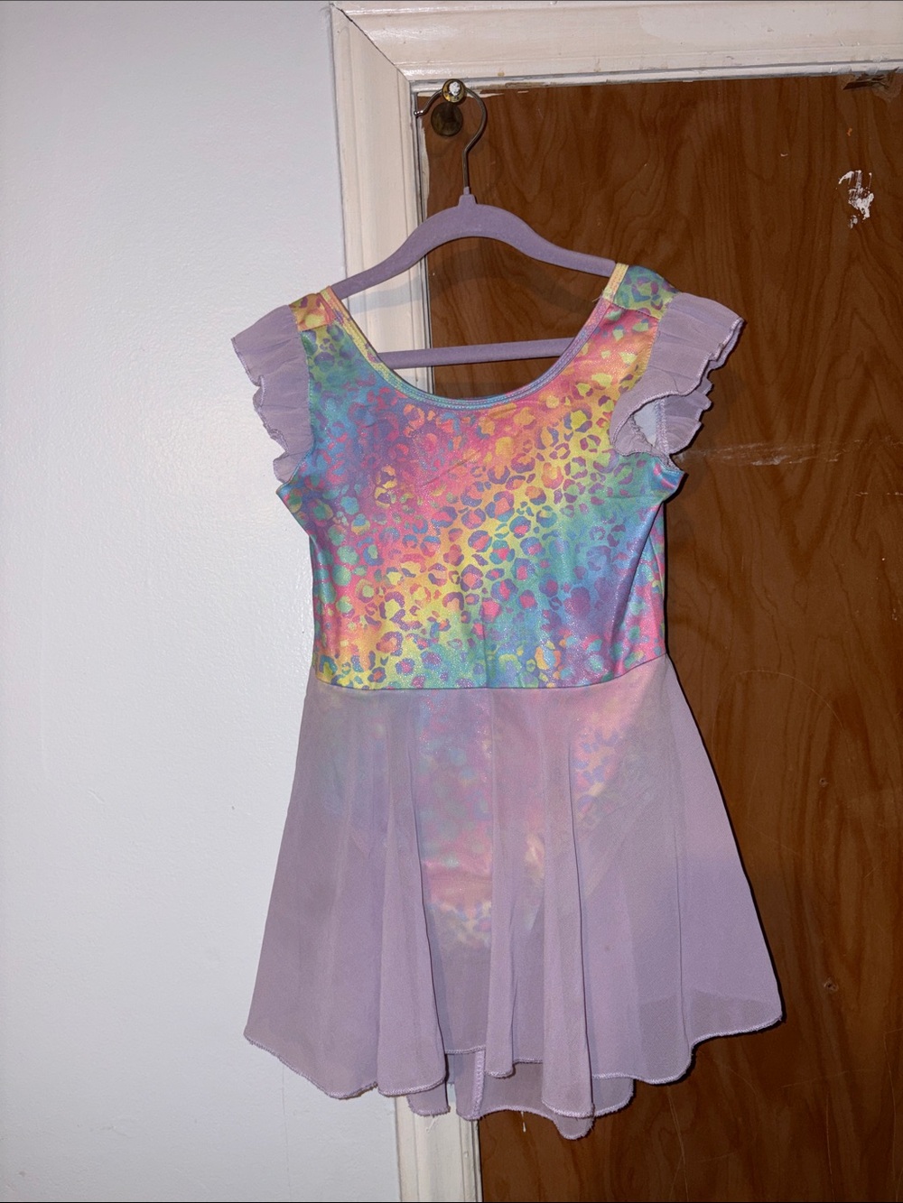 Amazon Purple Rainbow Leopard Print Dance Costume
